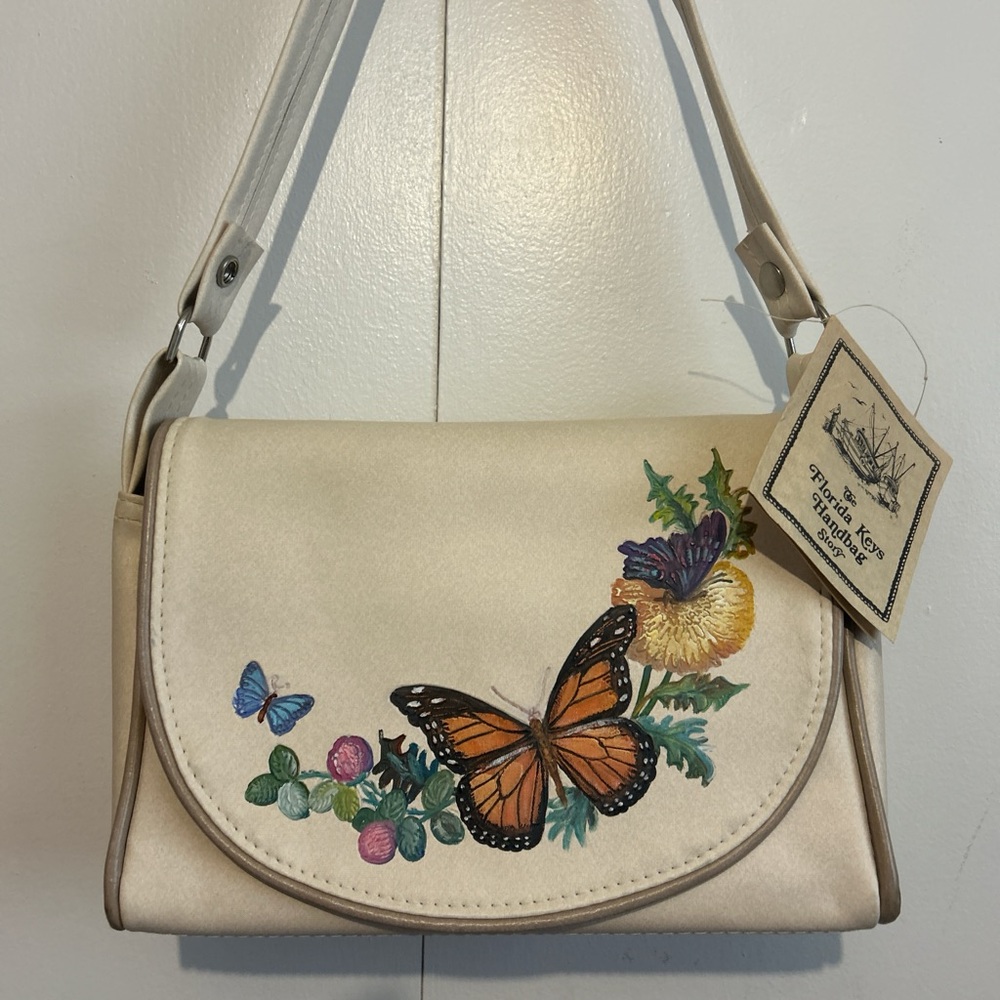 Vintage 70s 80s handpainted cream bag. Americana The Original Florida Keys bag
